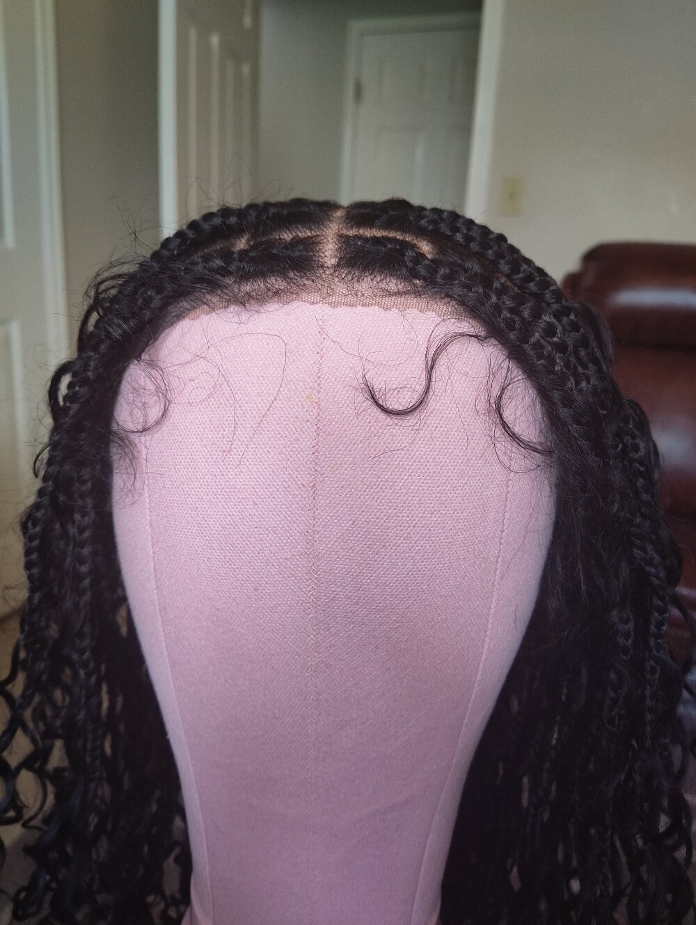 Full Lace 360 Braided Wig Black Human Hair Synthetic Braids Glueless Pre Plucked - Picture 4 of 13